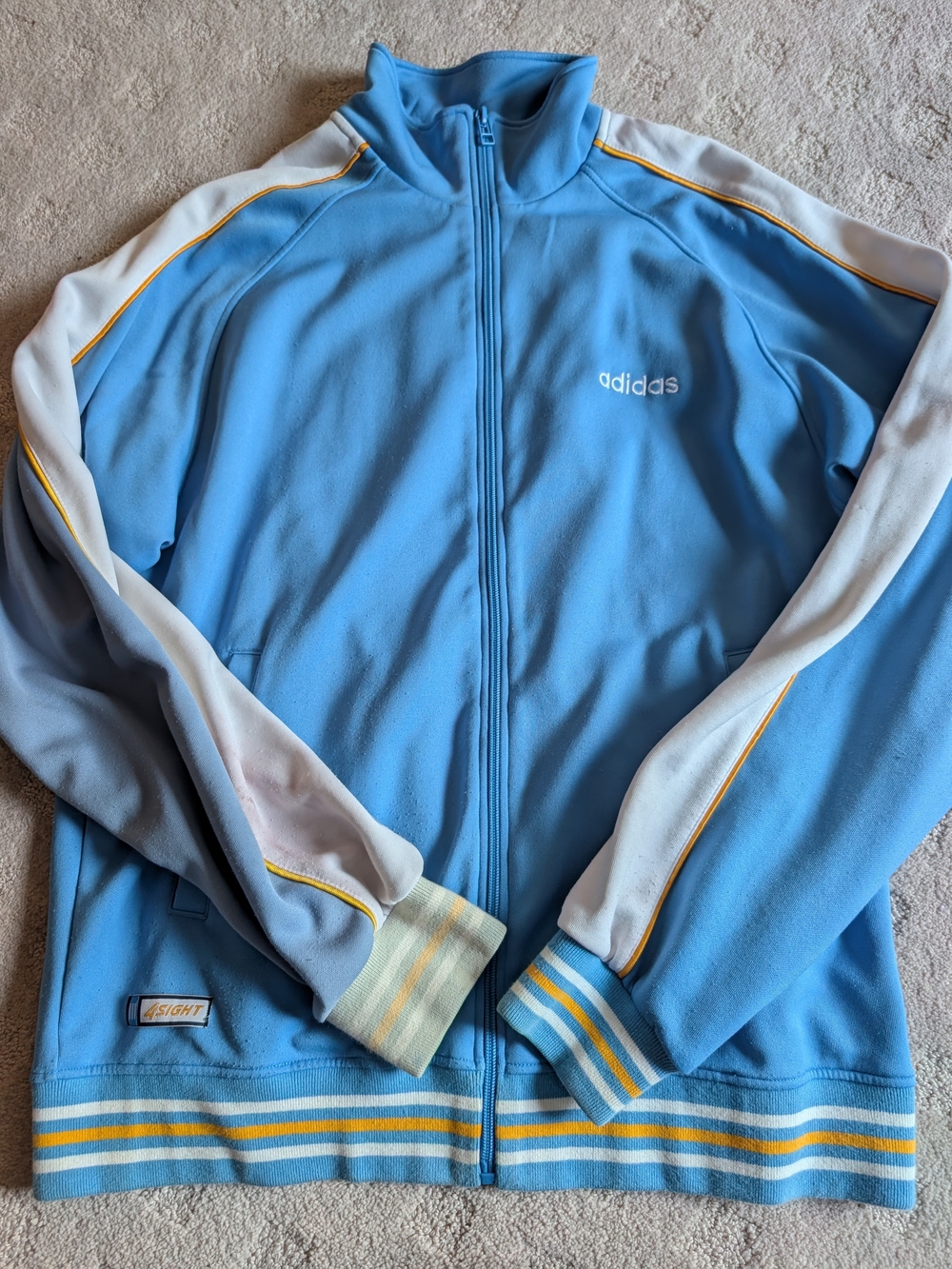 adidas Vintage 4sight Zip Light Blue Track Jacket with White & Yellow Trim Small